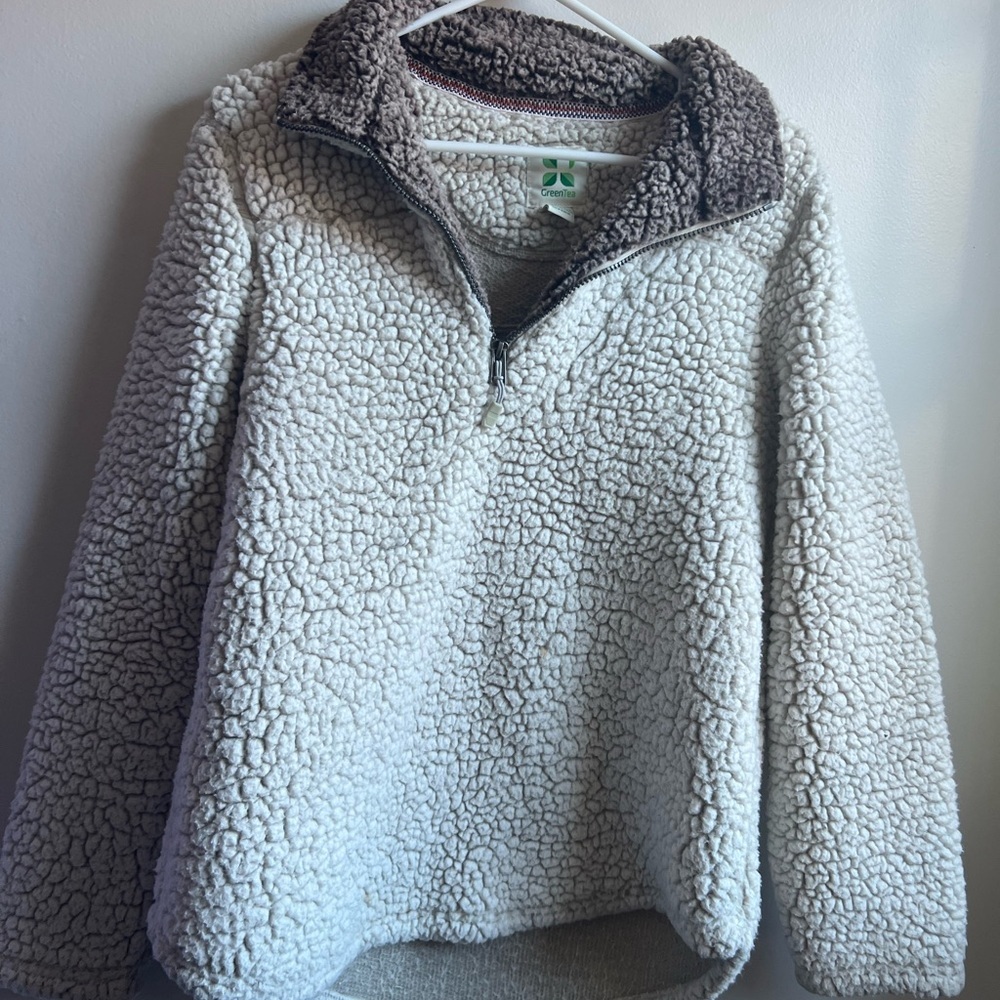 Cozy Sherpa Pullover in Cream and Gray